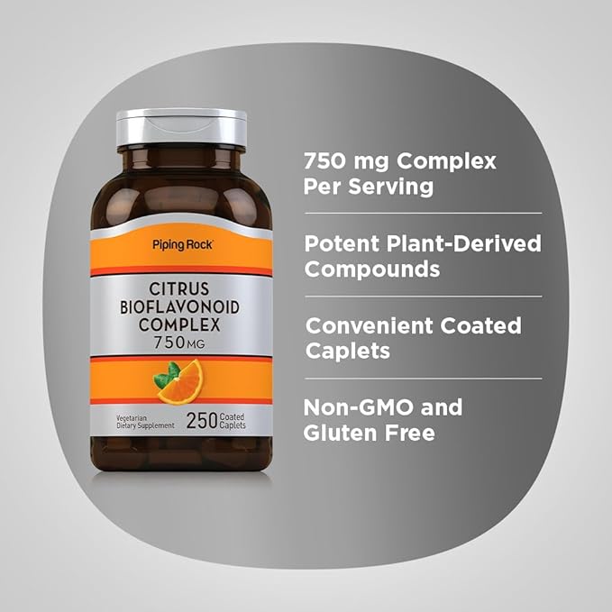 Piping Rock Citrus Bioflavonoids Complex | 750 mg | 250 Caplets | Non-GMO, Gluten Free Supplement