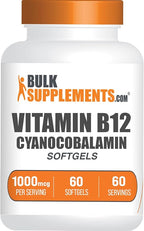 BulkSupplements.com Vitamin B12 Softgels - Vitamin B12 Supplement, as Cyanocobalamin - Gluten Free, 1 Softgel per Serving (1000mcg), 60 Count (Pack of 1)