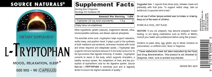 Source Naturals: L-Tryptophan, 500 mg 90 caps