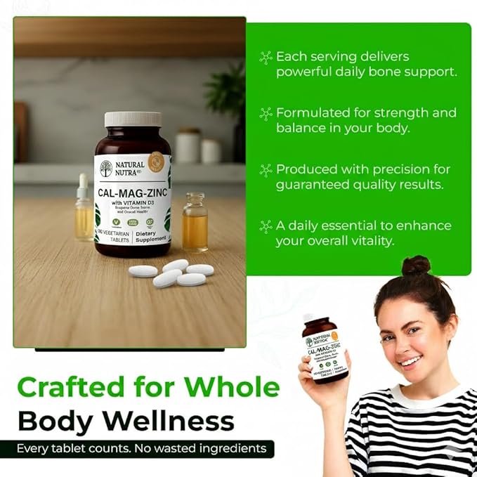 Natural Nutra Calcium Magnesium Zinc with Vitamin D3 - CMZ Supplement | Bone Strength, Immune Support, Muscle & Nerve Health - Cal-Mag Zinc Supplement - Digestion Support - 100 Tablets (Pack of 3)