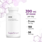 Supersmart - DMAE Supplement 390mg per Day (Dimethylaminoethanol) - from DMAE Bitartrate - Choline Production | Non-GMO & Gluten Free - 150 Vegetarian Capsules