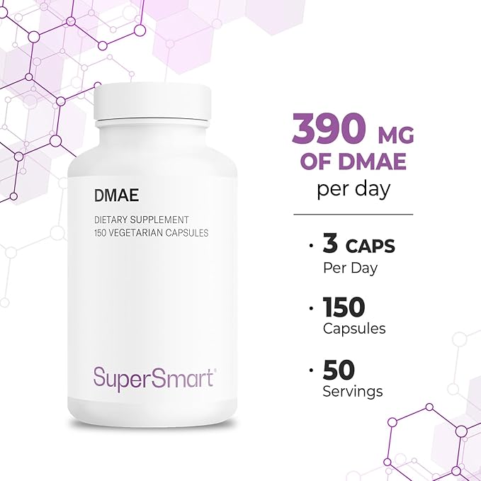 Supersmart - DMAE Supplement 390mg per Day (Dimethylaminoethanol) - from DMAE Bitartrate - Choline Production | Non-GMO & Gluten Free - 150 Vegetarian Capsules