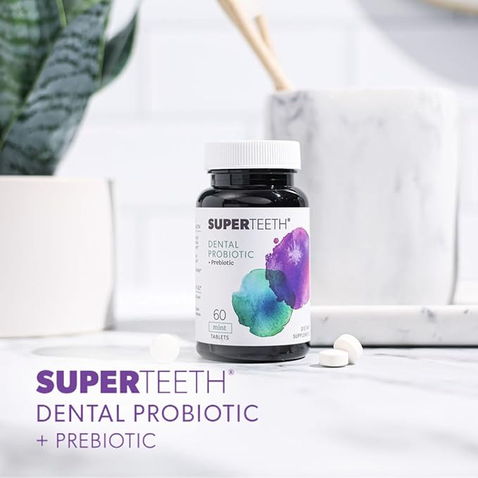 SuperTeeth Oral Probiotics for Mouth Bad Breath & Cavities, Oral Defense Dental Probiotic to Support Healthy Teeth & Gums, Lactobacillus Reuteri Chewable for Kids & Adults, 30 Mint Tablets