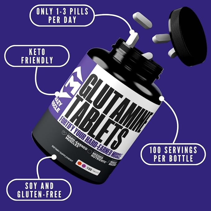 Crazy Muscle Keto Friendly L Glutamine Capsules 1000mg, Post Workout Supplement to Increase Recovery, Decrease Delayed Onset Muscle Soreness, Reinforce Strength Gains & Heal Leaky Gut (100 Pills)