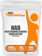 BulkSupplements.com NAD Powder - Nicotinamide Adenine Dinucleotide, NAD Supplement 500mg - for Energy Support, Pure & Gluten Free, 500mg per Serving, 50g (1.8 oz) (Pack of 1)