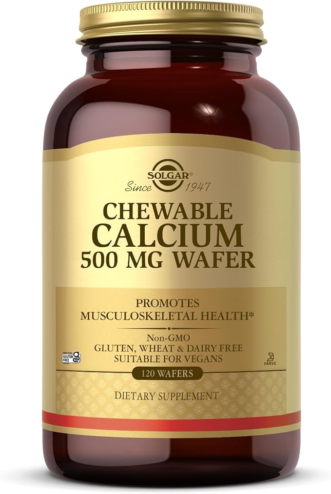 Solgar Chewable Calcium 500 mg - 120 Wafers - Promotes Musculoskeletal Health - Non-GMO, Vegan, Gluten, Wheat & Dairy Free, Kosher - 60 Servings