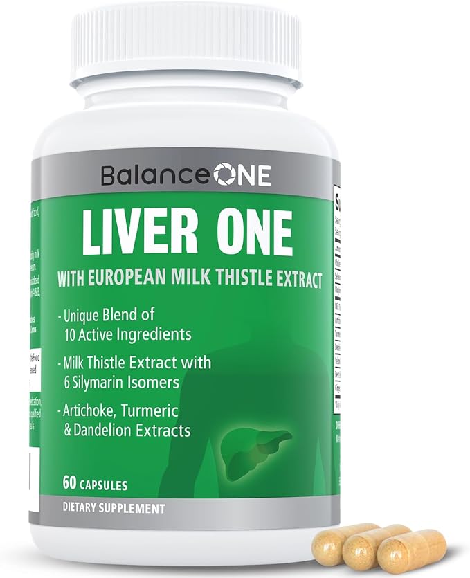 Balance ONE Liver Support Supplement with Milk Thistle, Dandelion Root Extract & Molybdenum – Liver Health & Detox Support – Vegan Capsules, 1 Month Supply – Liver One