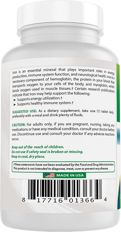 Best Naturals Iron Supplement - 65 mg - 240 Tablets - Non-GMO & Gluten Free