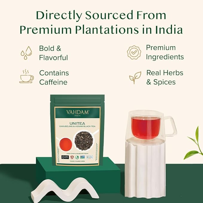 VAHDAM, UNITEA Black Tea Leaves +170 Cups,12oz | Blend Of Darjeeling & Assam Tea | ROBUST & FLAVORY Black Loose Leaf | Unblended Single Origin Tea | Vacuum Sealed Pack