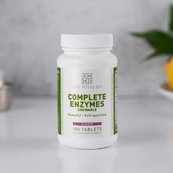 Amy Myers MD Digestive Enzymes Chewable – Complete Enzymes Support Leaky Gut, Acid Reflux, Gas, Bloating, Gluten Exposure – Amylase, Lipase, Lactase, Alkaline, Protease, Sucrase + More – 180 Tablets
