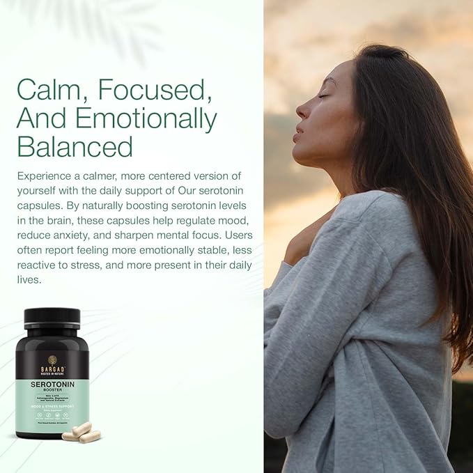 Serotonin Support Supplement – Helps Boosts 5HTP, Serotonin & Cortisol Levels, Herbal Blend – Promotes Positive Mood, Calmness, Stress Relief | Happy Mood & Brain Support | 60 Capsule