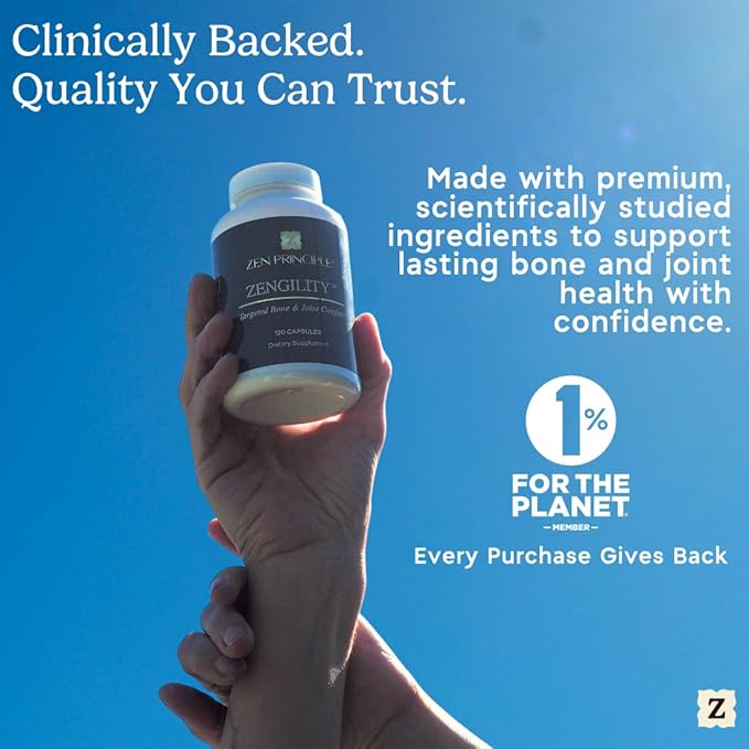 Zen Principle Zengility™ Joint Support & Bone Strength Supplement – Fast-Acting Relief with MSM, Plant Calcium, Vitamin K2 & D3. Shellfish-Free Vegan Formula for Mobility & Comfort. 240 Capsules