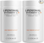 Codeage Liposomal Vitamin C 1500mg with Zinc, Elderberry, Citrus Bioflavonoids Grapefruit, Lemon, Orange Powder, Quercetin & Rose Hips Fruit – Vegan Supplement - Non-GMO, Vegan Pills - 2 Pack