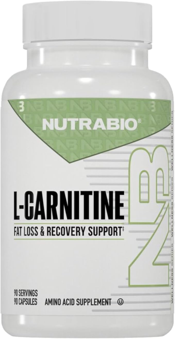 NutraBio L-Carnitine Capsules – Fat Burner for Energy, Endurance & Recovery – Boost Fat Metabolism, Support Weight Loss & Workout Performance – Amino Acid Supplement- 500mg, 90 Capsules
