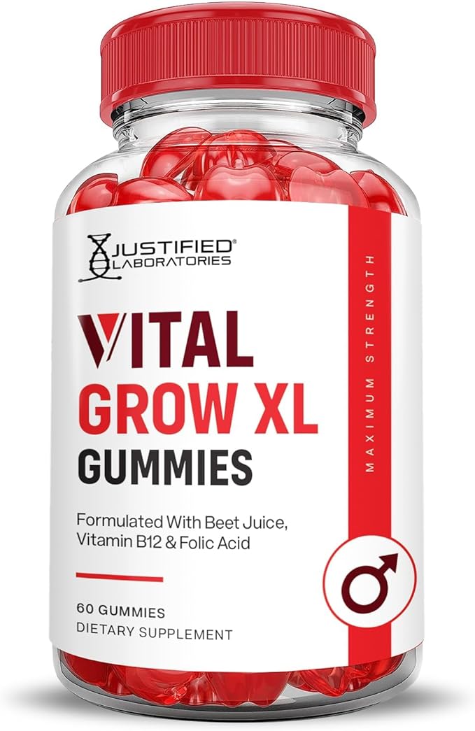 Justified Laboratories Vital Grow XL Performance Gummies 1000MG Advanced Formula Formulated with ACV Pomegranate Beet Juice Powder B12 Vegan Non GMO 60 Gummys