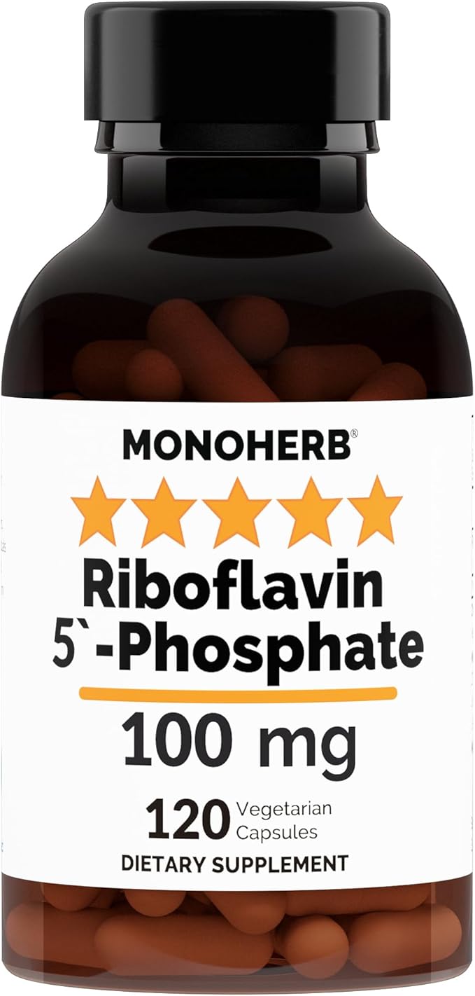 MONOHERB Riboflavin 5'-Phosphate 100 mg - 120 Vegetarian Capsules - Bioactive Vitamin B2