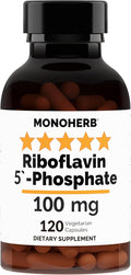 MONOHERB Riboflavin 5'-Phosphate 100 mg - 120 Vegetarian Capsules - Bioactive Vitamin B2
