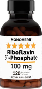 MONOHERB Riboflavin 5'-Phosphate 100 mg - 120 Vegetarian Capsules - Bioactive Vitamin B2