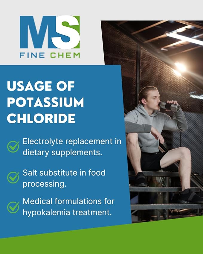 Potassium Chloride Powder - 500 gram - 1.1 lb - Potassium Supplement Powder, Potassium Chloride Salt Substitute, Potassium Salt - Gluten Free, 200mg per Serving