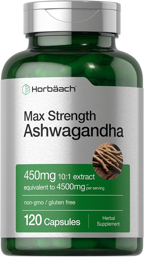 Horbäach Ashwagandha Supplement | 120 Capsules | with Black Pepper Extract | Maximum Strength | Non-GMO, Gluten Free Formula