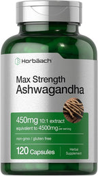 Horbäach Ashwagandha Supplement | 120 Capsules | with Black Pepper Extract | Maximum Strength | Non-GMO, Gluten Free Formula
