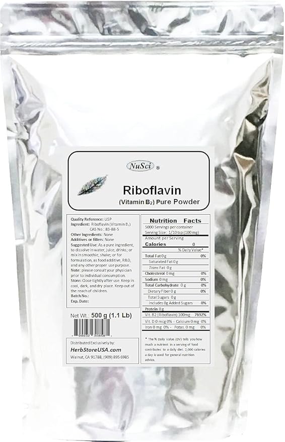 Vitamin B2 Riboflavin Pure Powder Energy (500 Grams (1.1 lb))