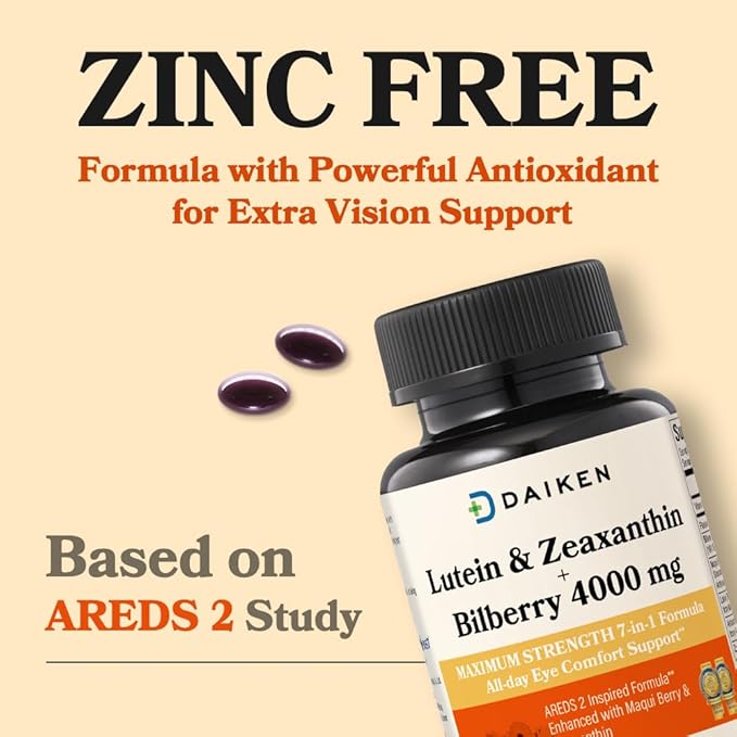 DAIKEN Lutein and Zeaxanthin Supplements, AREDS 2 Inspired Formula with Astaxanthin, Maqui Berry, Bilberry, Flaxseed Oil & Vitamin E, 30 Softgels