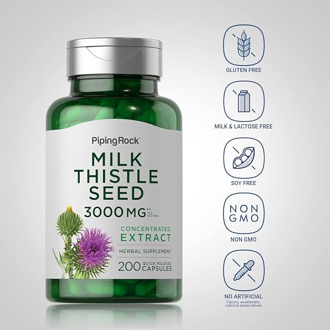 Piping Rock Milk Thistle Supplement | 200 Capsules | Concentrated Herbal Extract | Non-GMO, Gluten Free