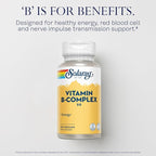 SOLARAY Vitamin B Complex 50 mg - Cellular Energy Vitamins - Metabolism and Nerve Health Support with Vitamin B12, Vitamin B1, B6, Niacin, Folic Acid, Biotin and Other B Vitamins - Vegan, 100 VegCaps