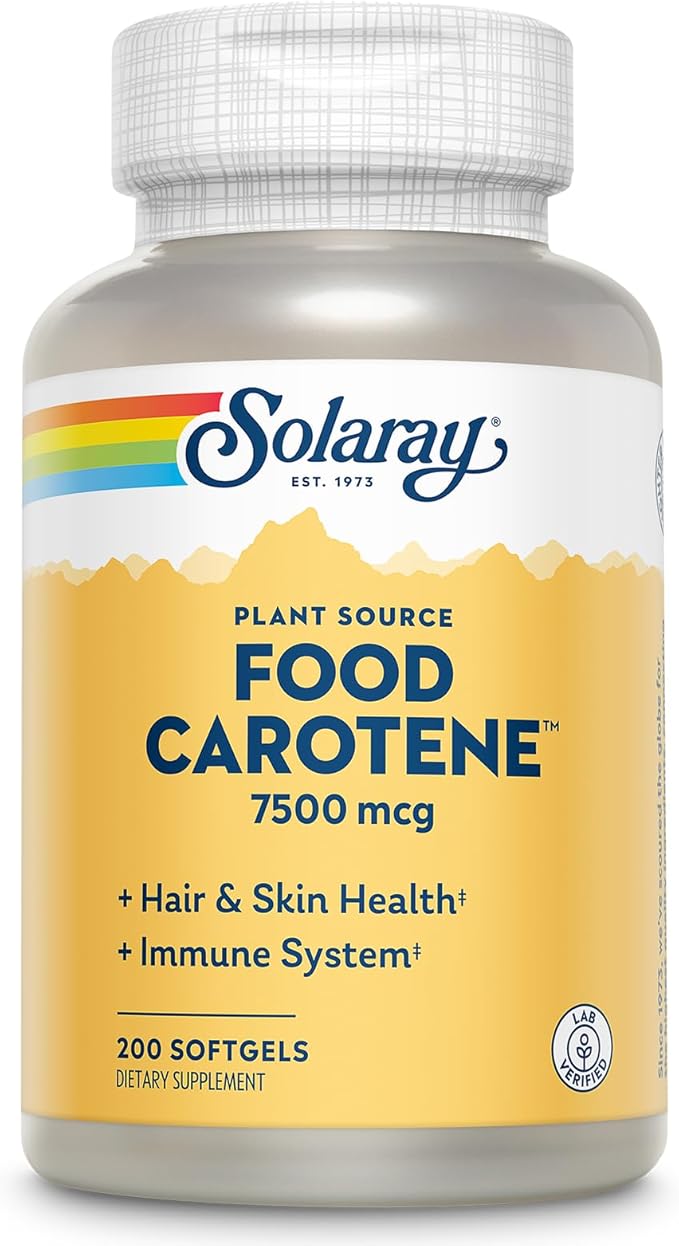 SOLARAY Food Carotene 7500mcg (25000 IU) - Beta Carotene Vitamin A Supplement - Wellness and Immune Support Supplement, Potent Eye Vitamins and Skin Food, Plant Sourced, 60-Day Guarantee, 200 Softgels
