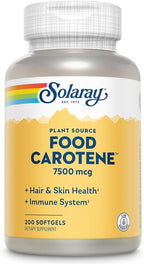 SOLARAY Food Carotene 7500mcg (25000 IU) - Beta Carotene Vitamin A Supplement - Wellness and Immune Support Supplement, Potent Eye Vitamins and Skin Food, Plant Sourced, 60-Day Guarantee, 200 Softgels