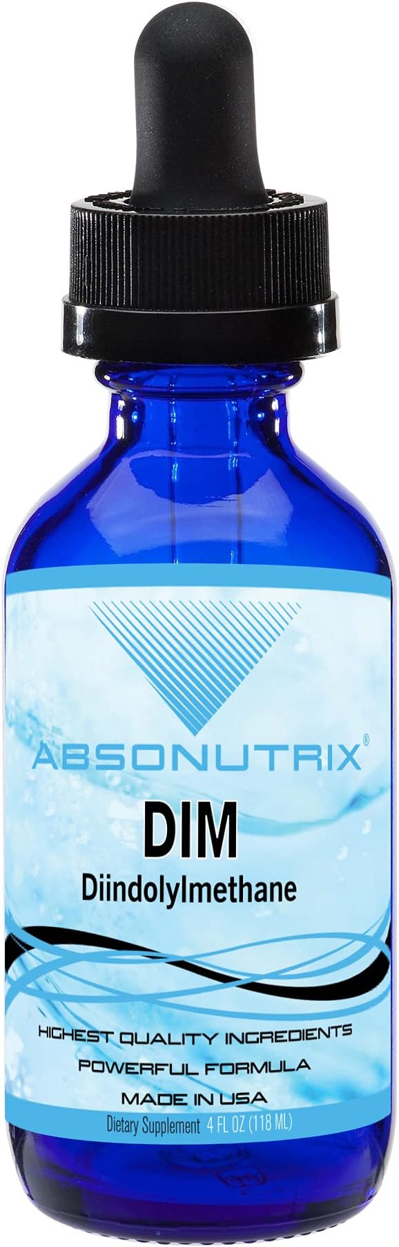 Absonutrix DIM (Diindolylmethane) Extract 593 mg, 4 Oz Bottle, 200 Potent Servings, Third-Party Tested Drops, Quick Absorption, Gluten-Free, Third-Party Tested, GMP-Certified, Non-GMO, Made in USA