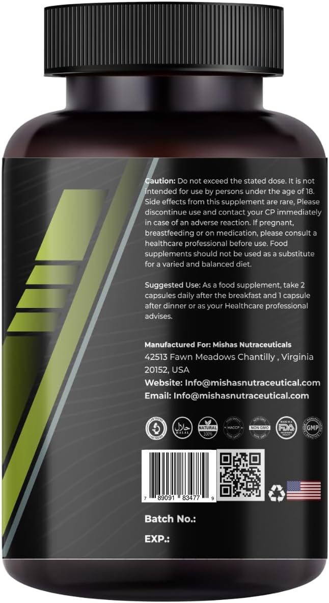 Mishas Nutraceuticals Ashwagandha, Maca Root, Fenugreek Supplement with Ginseng – Supports Stress Relief, Mood Balance & Thyroid Health – 60 Capsules