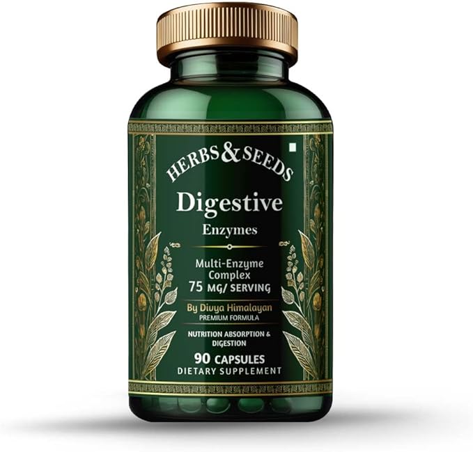 HERBS & SEEDS Digestive Enzymes for Gut Health Multi Enzyme Complex with Bromelain, Papain, Amylase & Protease – Supports Healthy Digestion, Nutrient Absorption & Gut Comfort – 90 Vegan Capsules