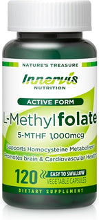 L-Methylfolate 1000mcg (120 Caps) Active Folate for Heart, Nerve Health & Homocysteine Support* - 5-MTHF Methylated Vitamin B9-1700 mcg DFE by Innervis Nutrition