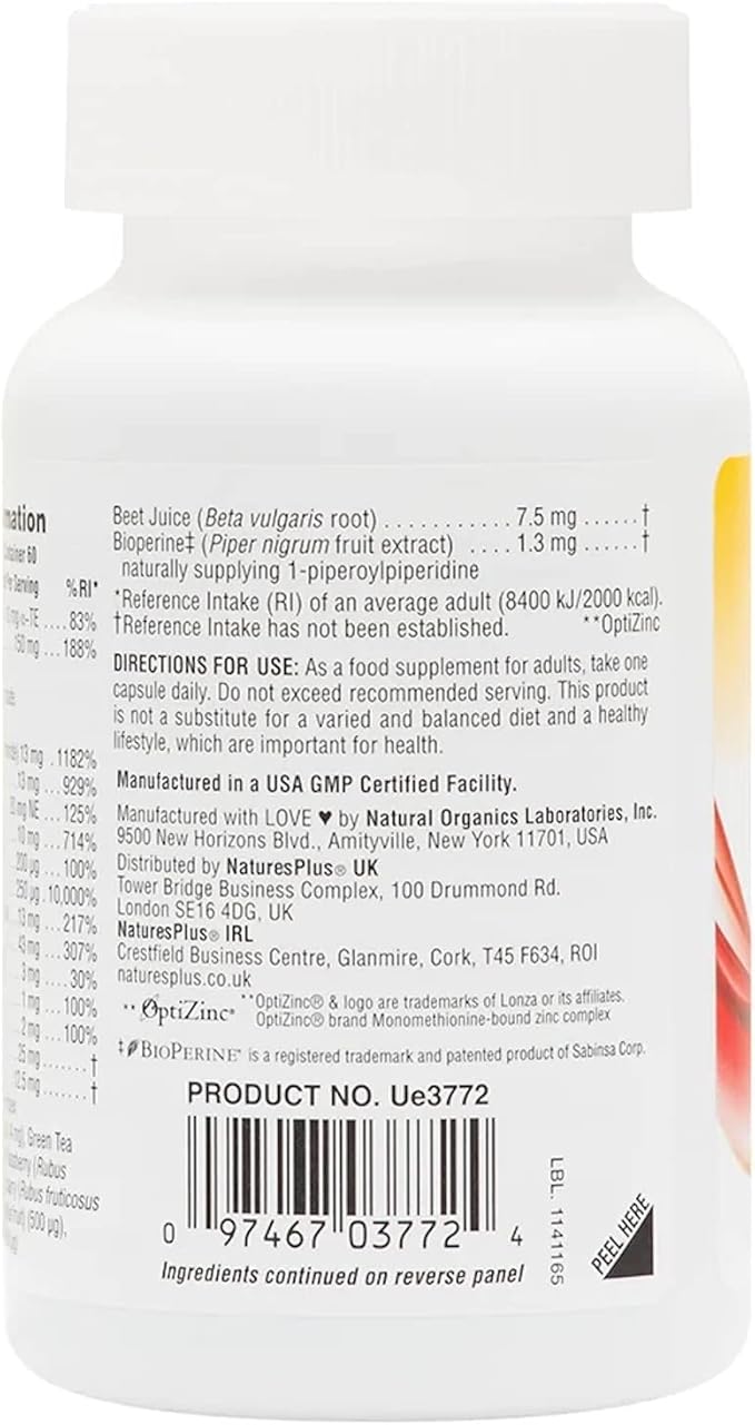 NaturesPlus Hema-Plex Iron - 60 Fast-Acting Capsules - 85 mg Chelated Iron - Total Blood Health - with Vitamin C & Bioflavonoids - Vegan, Gluten Free - 30 Servings