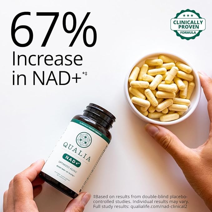 Qualia NAD Supplement — Clinically Proven to Boost NAD+ up to 67%. Optimized Aging, Energy, Focus. Elite Ingredients Nicotinamide Riboside (NIAGEN), Niacin, Niacinamide (1 Month Supply)