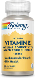 SOLARAY Vitamin E, Dry 200 IU w/Mixed Tocopherols | Healthy Cardiac Function & Skin Health Support | 100ct