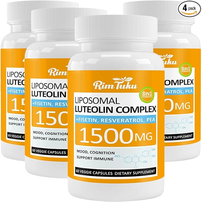 1500MG Liposomal Luteolin Supplement 8-in-1 Formula with Fisetin, Pea, Turmeric, Potent Flavonoid Absorption-Optimized Actives for Brain 240 Capsules