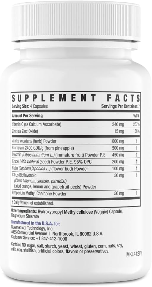 Bromelain 500mg 2,400GDU/g Supplement with Zinc and Vitamin C for Swelling, Inflammation, and Discoloration, Easy to Swallow Capsules (7-Day Supply) - Advanced Formula