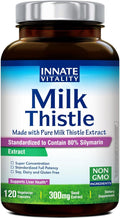 Innate Vitality Organic Milk Thistle Supplement, 300mg Extract, 80% Silymarin Flavonoids, Liver Health, Detox & Cleansing, Made in USA, Non-GMO, 120 Veggie Capsules