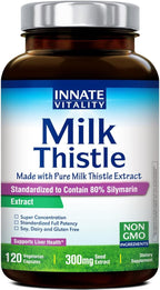 Innate Vitality Organic Milk Thistle Supplement, 300mg Extract, 80% Silymarin Flavonoids, Liver Health, Detox & Cleansing, Made in USA, Non-GMO, 120 Veggie Capsules