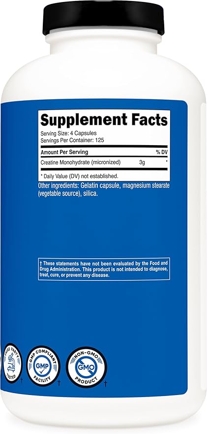 Nutricost Micronized Creatine Monohydrate 3,000mg 500 Capsules, 125 Servings, 750mg of Creatine Monohydrate Per Capsule (Pack of 2)