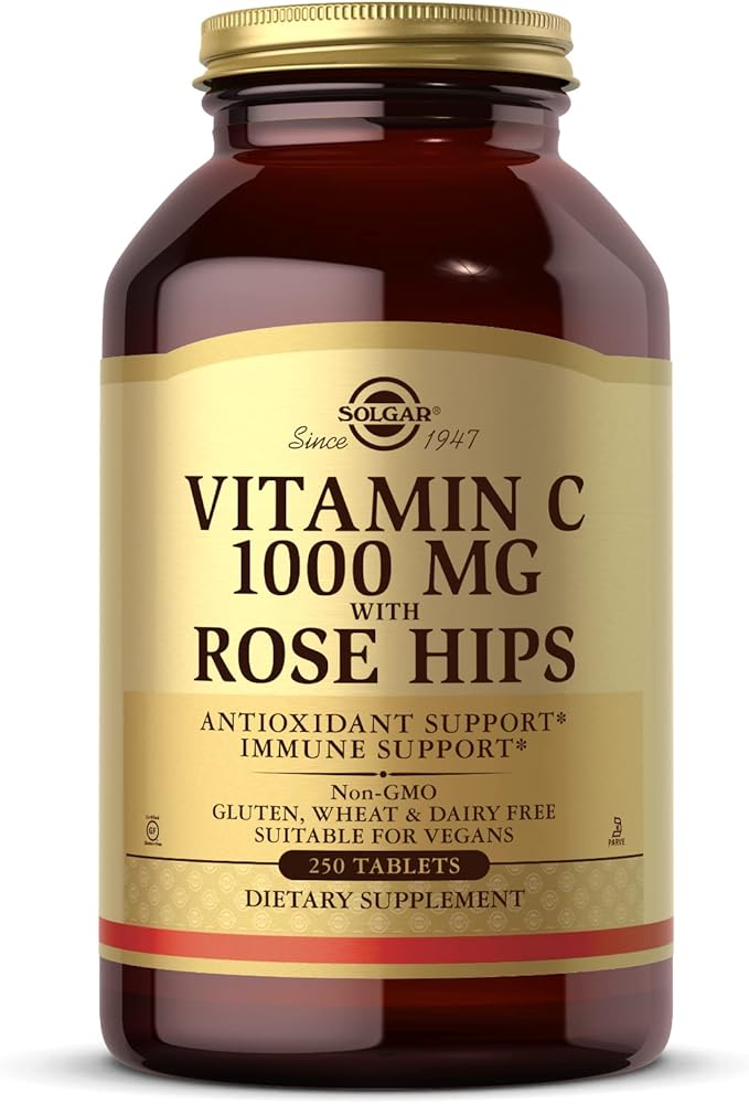 Solgar Vitamin C 1000 mg with Rose HIPS, 250 Tablets - Antioxidant & Immune Support - Overall Health - Supports Healthy Skin & Joints - Non-GMO, Vegan and Kosher - 250 Servings