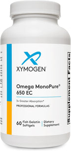 XYMOGEN Omega MonoPure 650 EC - Heart & Brain Support - DHA & EPA Omega-3 Fish Oil - Monoglyceride High Absorption Softgels - Enteric Coated - 60 Softgels