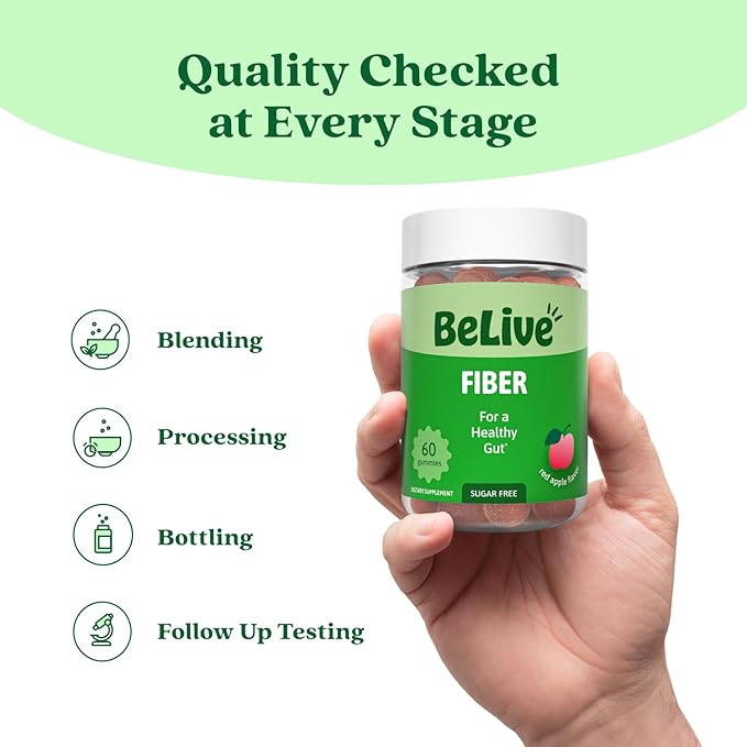 BeLive Fiber Gummies - Prebiotic Fiber Supplement with Chicory Root & Inulin for Digestive Support & Overall Gut Health I Vegan, Sugar Free Gummies for Adults & Children - Apple Flavor | 3-Pack