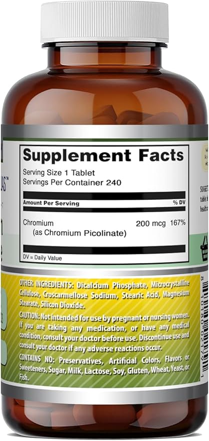 Amazing Formulas Chromium Picolinate 200 Mcg | Tablets Supplement | Non-GMO | Gluten-Free | Made in USA (1 Pack | 240 Count)