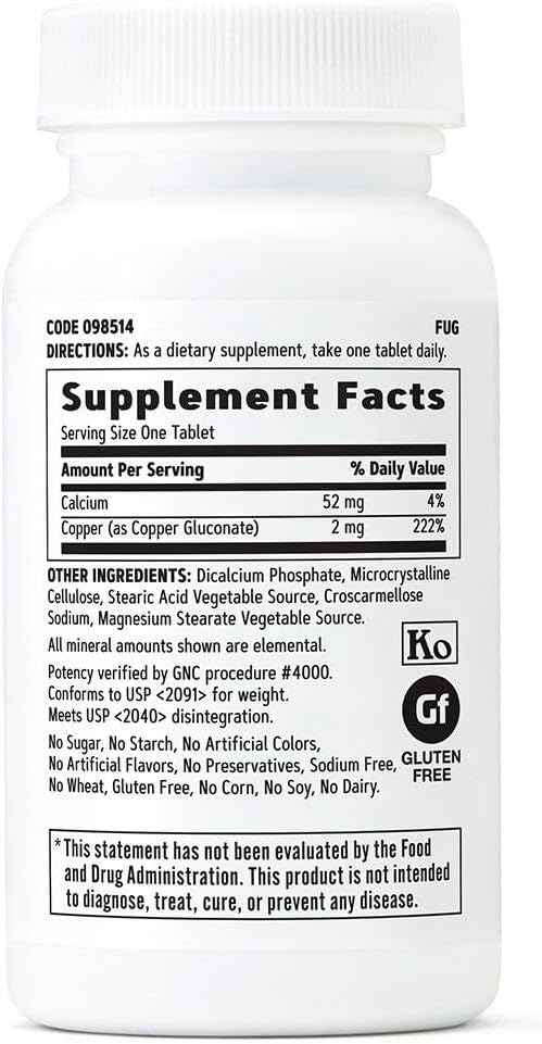 GNC Copper 2mg, Important for Iron Absorption, 100 Count