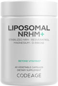 Codeage Liposomal NRHM+ Supplement - NRH Hydrogen Malate 300 mg, Resveratrol, D-Ribose & Quercetin - Vitamin C, Magnesium & Zinc - Liposomal Delivery - Non-GMO - 60 Capsules