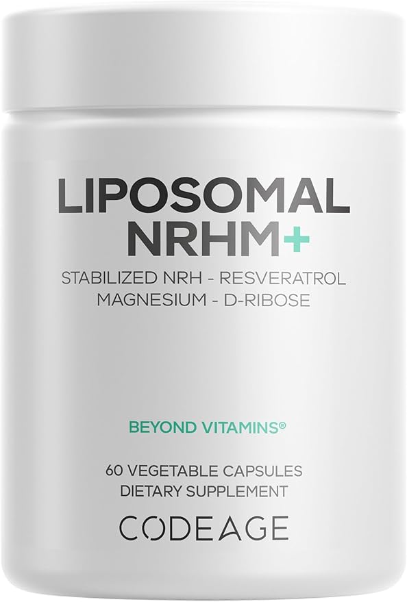 Codeage Liposomal NRHM+ Supplement - NRH Hydrogen Malate 300 mg, Resveratrol, D-Ribose & Quercetin - Vitamin C, Magnesium & Zinc - Liposomal Delivery - Non-GMO - 60 Capsules